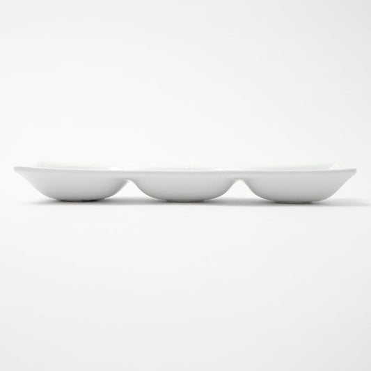 White Porcelain Three-Compartment Divided Dish