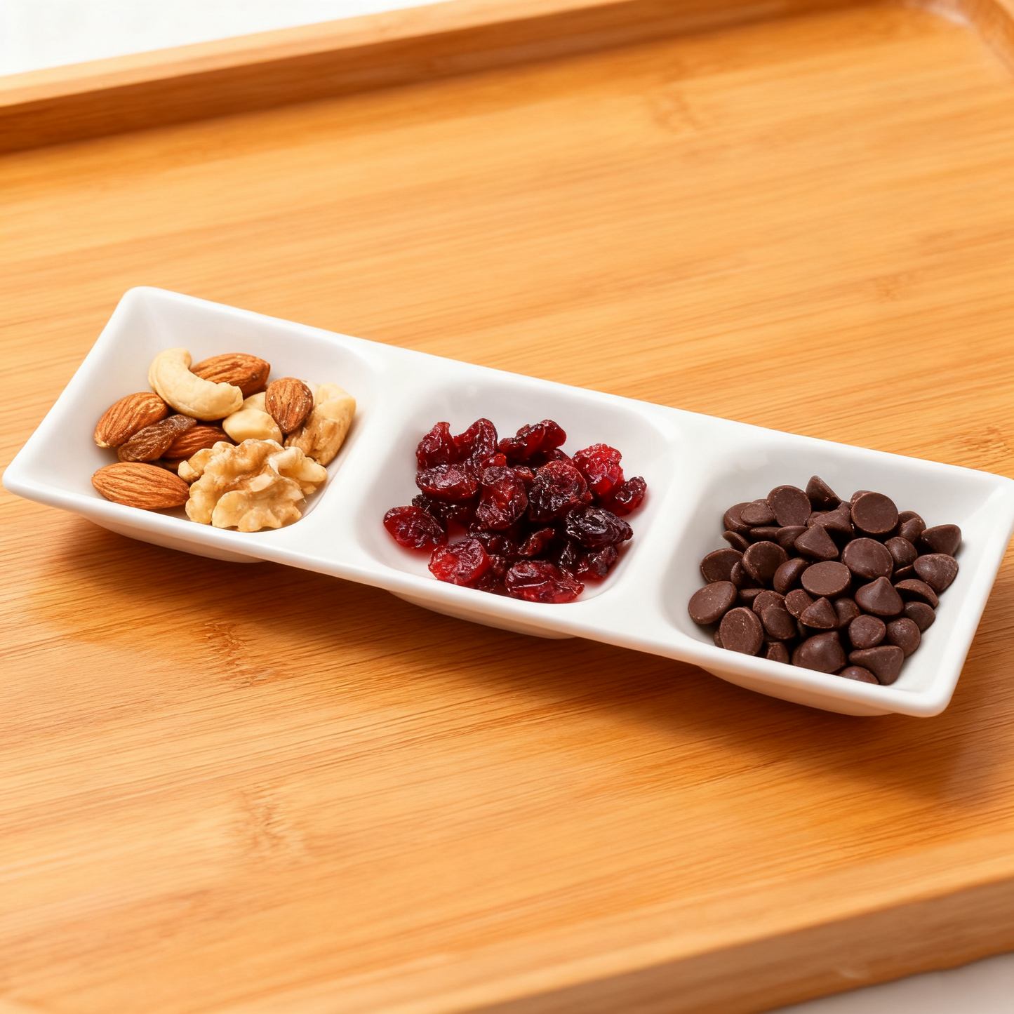 White Porcelain Three-Compartment Divided Dish