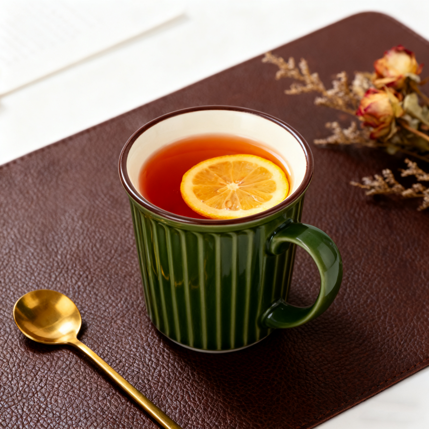 Green Striped Ceramic Mug Cup