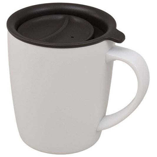 Ergonomic Handle White Stainless Steel Mug