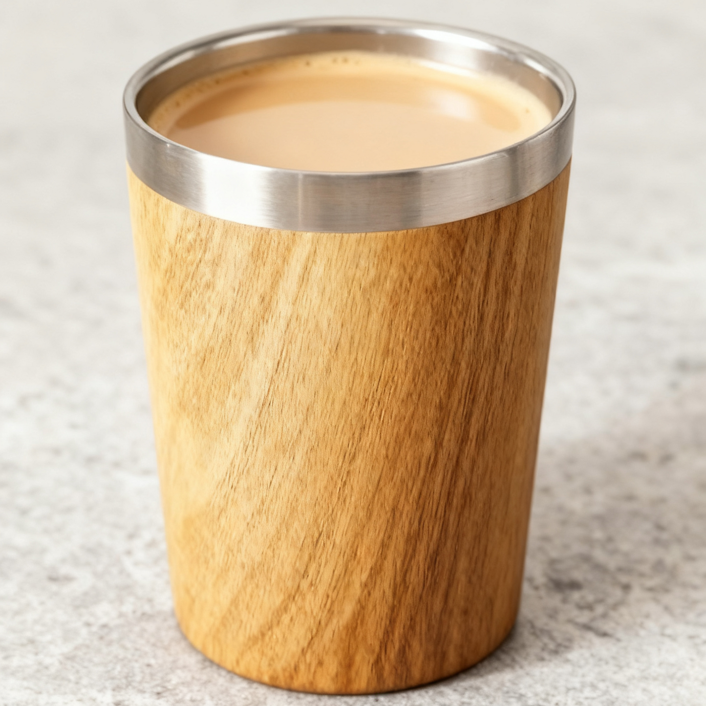 Wood Trimmed Stainless Steel Mug Cup
